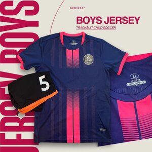 Boys Soccer Jersey & Shorts Set XL Navy Pink Striped Maxscope-Dry Tracksuit Chil